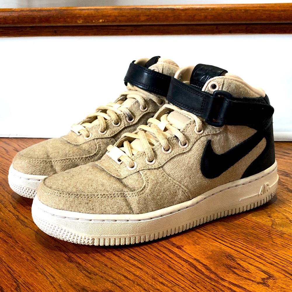 NIKE AIR FORCE 1 07 Mid Textile Leather Premium Grey Trainers Size 6 Unisex kids